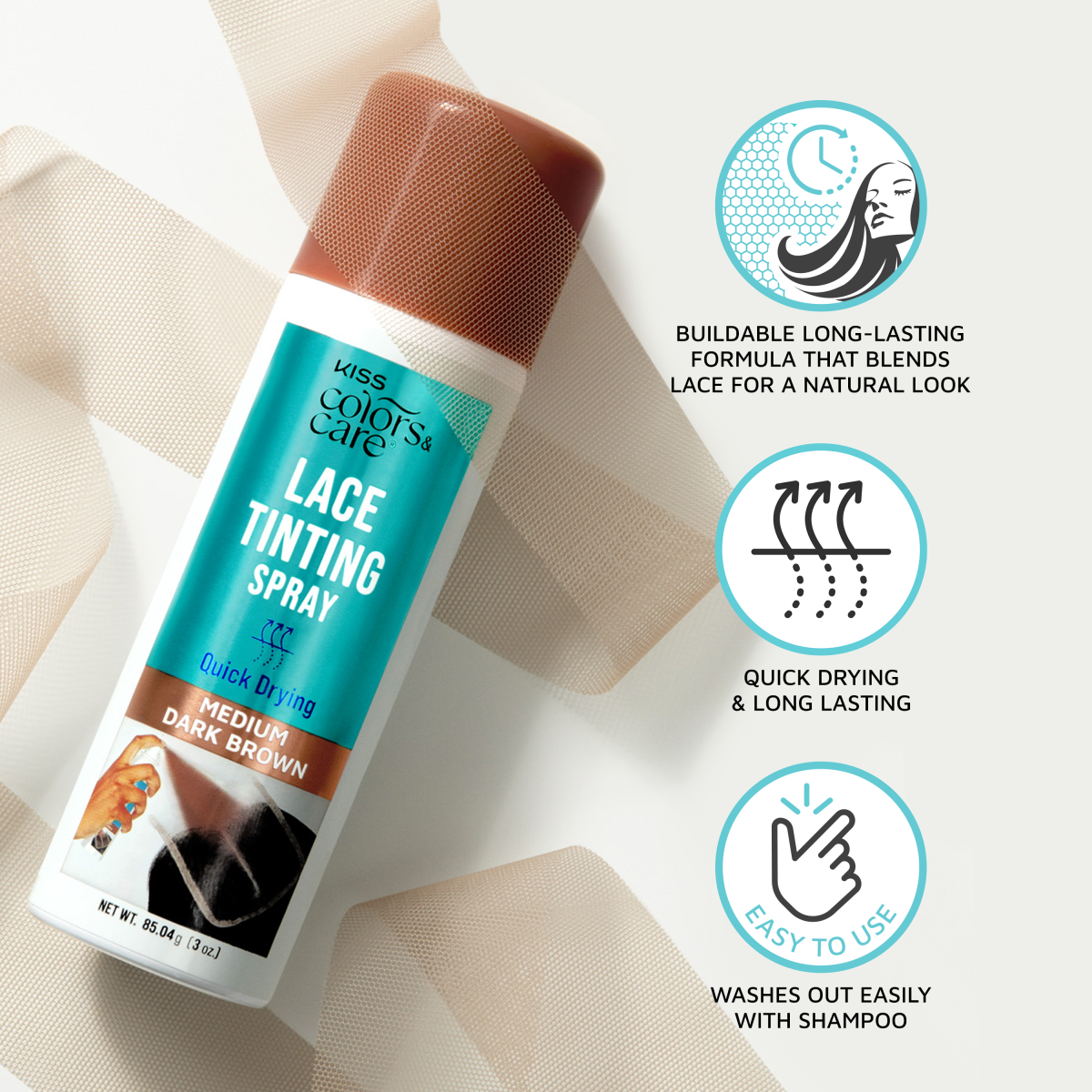 KISS Colors &amp; Care Lace Tinting Spray - Medium Dark Brown