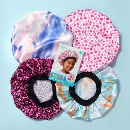 KISS Colors &amp; Care Kids Satin Wide Band Bonnet - Tie Dye Pink Purple