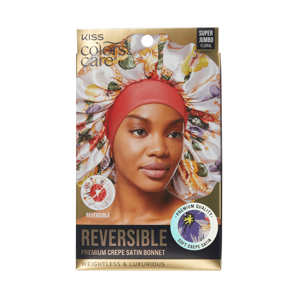 Crepe Satin Reversible Hair Bonnet, Super Jumbo - Floral Design