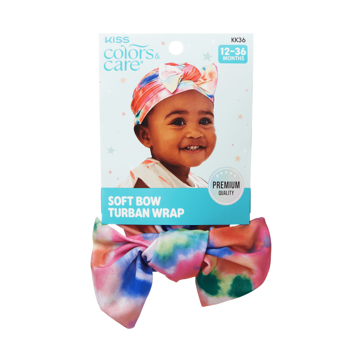 KISS Colors &amp; Care Soft &amp; Silky Pre-Tied Top Knot Bow Turban Wrap for Toddlers - Tie-Dye