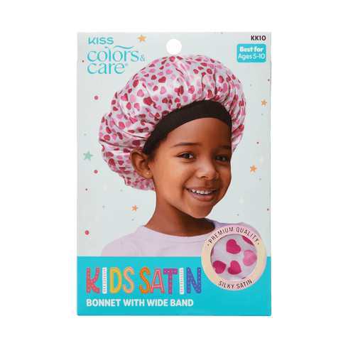 KISS Colors &amp; Care Kids Satin Wide Band Bonnet - Red Hearts