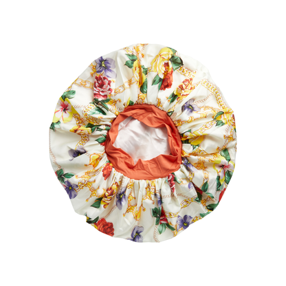 Crepe Satin Reversible Hair Bonnet, Super Jumbo - Floral Design