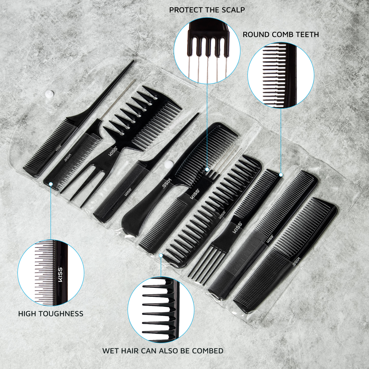 KISS Colors &amp; Care Professional Detangle &amp; Style Multiuse Unisex Comb Set