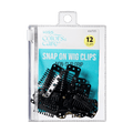 Clear zippered pouch containing 12 black snap-on wig clips with non-slip grip, labeled KISS Colors &amp; Care, SKU KWT05.