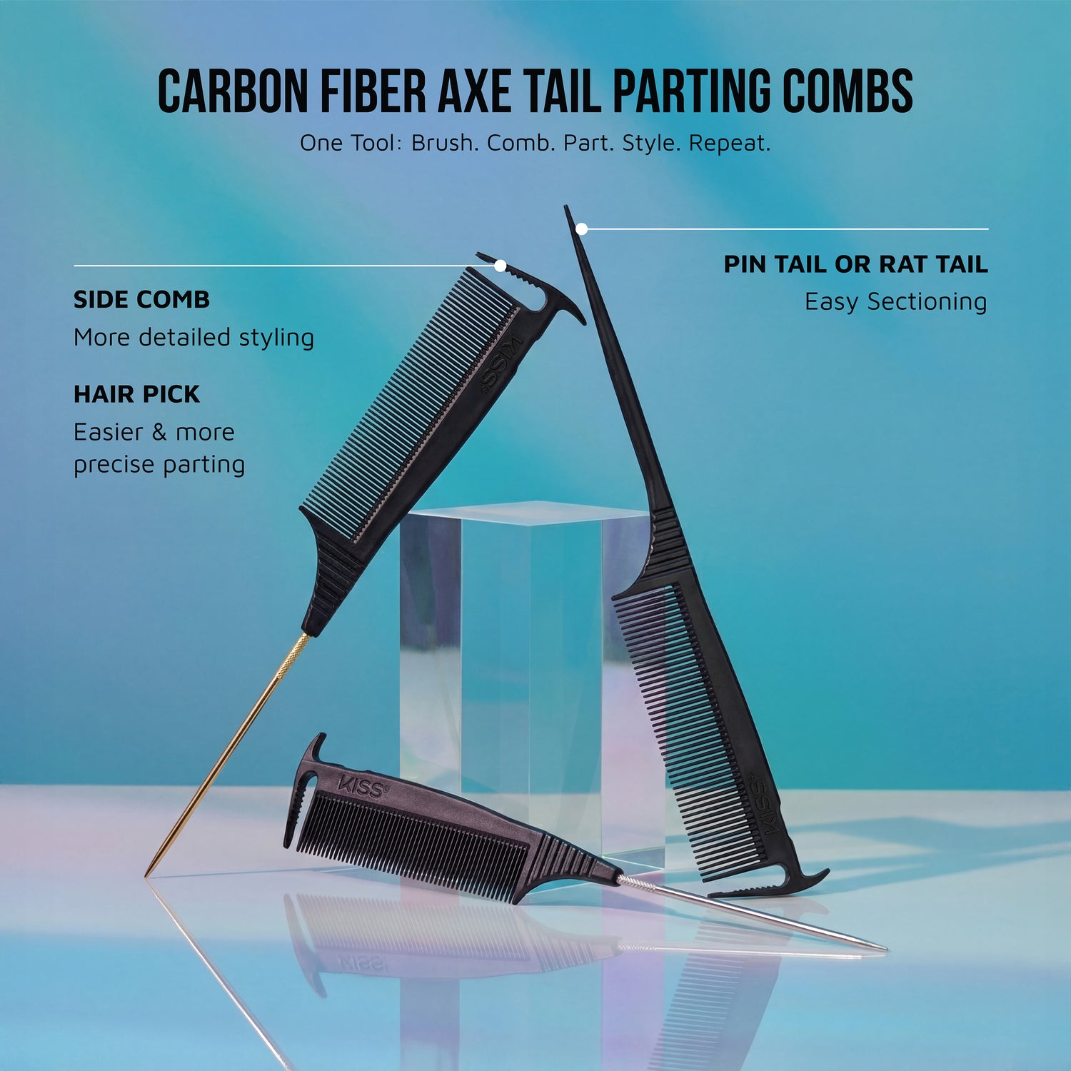 Kiss Colors & Care Carbon Fiber Axe Pin Tail Parting Comb