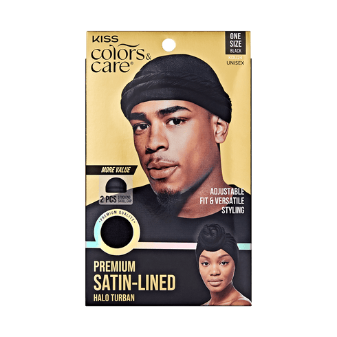 KISS Colors &amp; Care Premium Satin-Lined Halo Turban &amp; 2 Wave Cap, Black