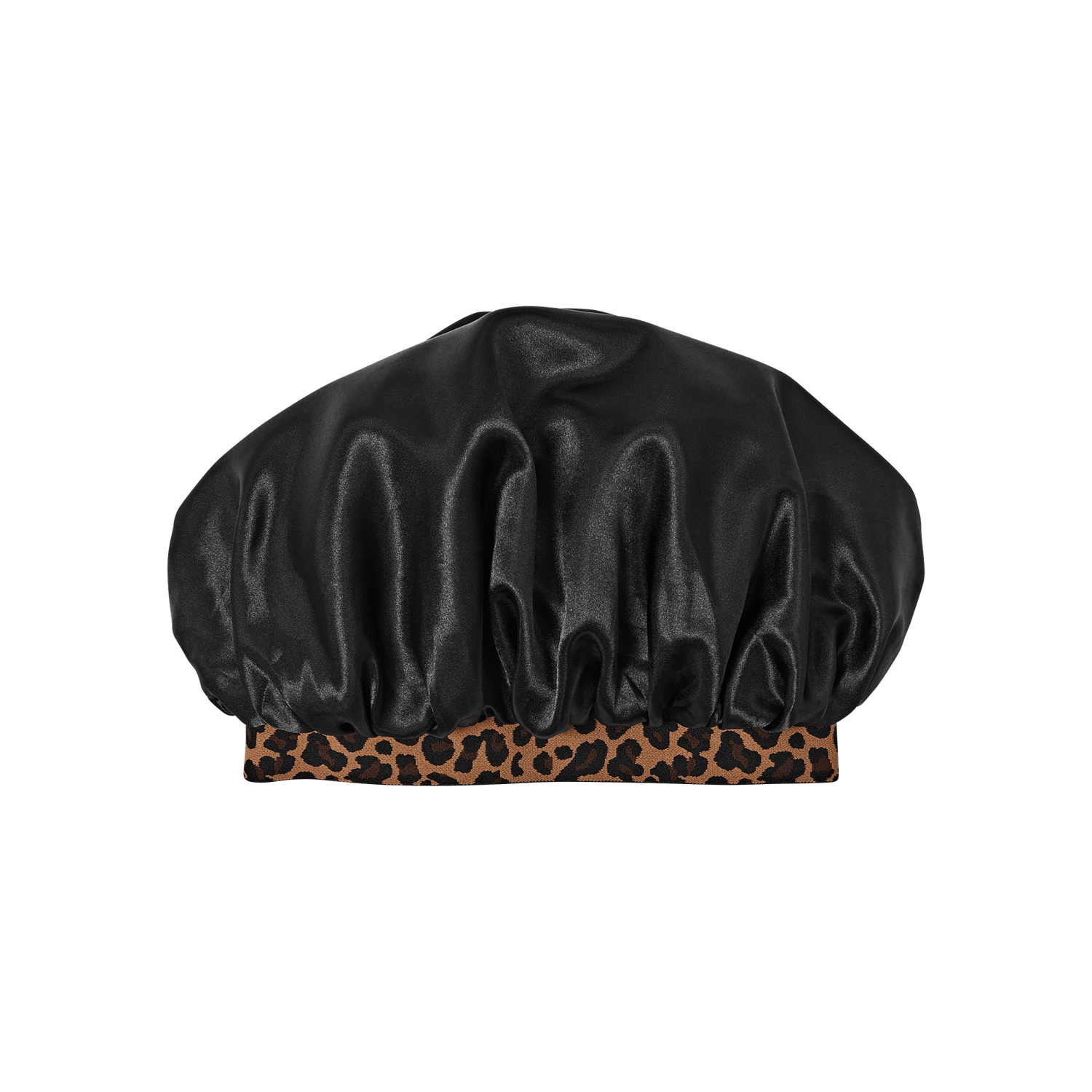 Kiss Colors &amp; Care Silky Charmeuse Satin Stylish Day &amp; Night Cap - Black &amp; Leopard