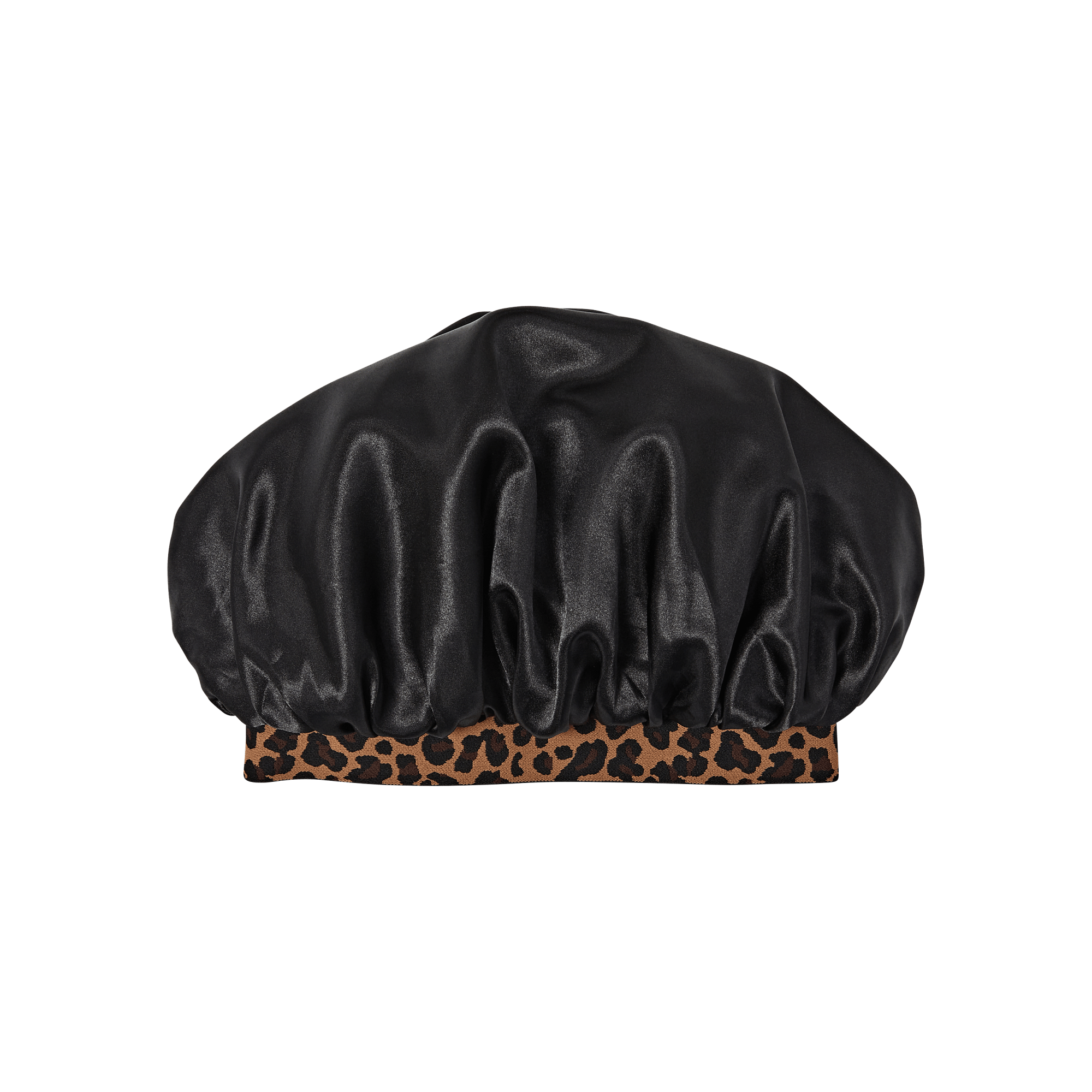 Kiss Colors &amp; Care Silky Charmeuse Satin Stylish Day &amp; Night Cap - Black &amp; Leopard
