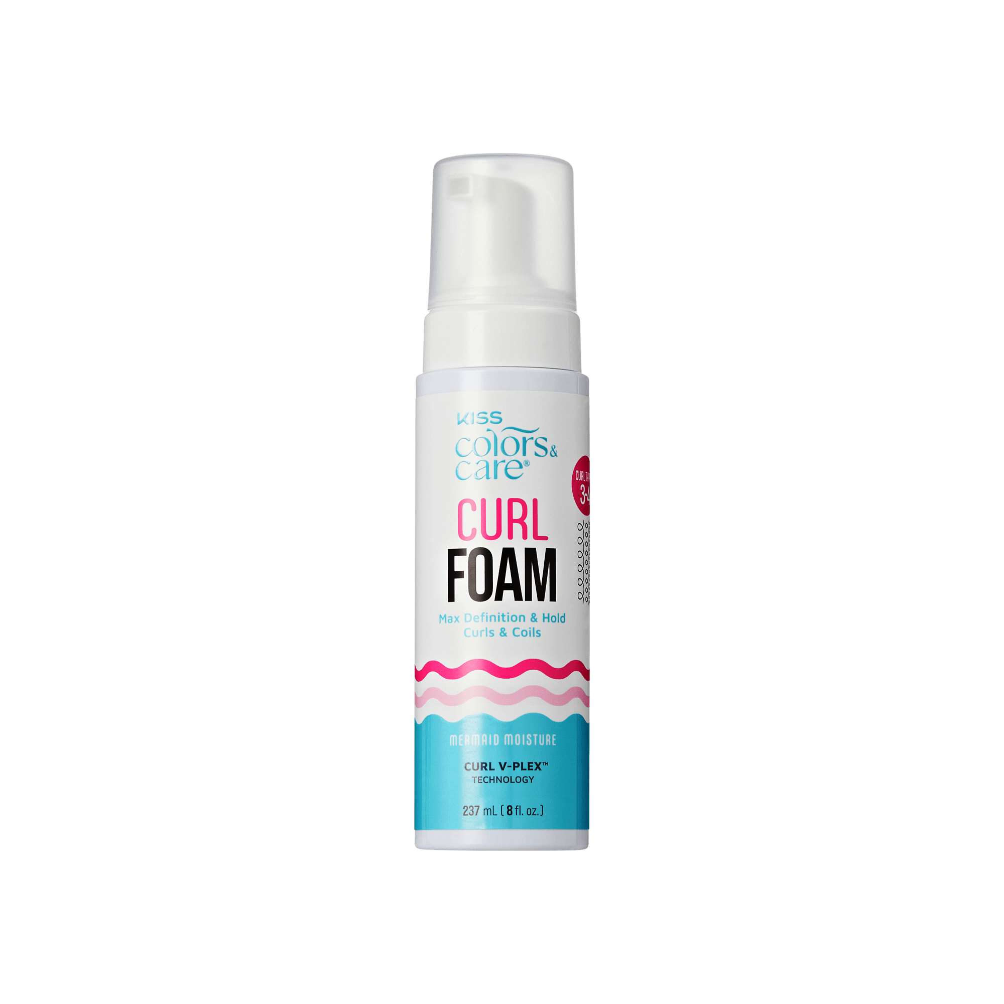 Kiss Colors &amp; Care Curl Foam Hair Mousse, Max Definition &amp; Hold - 8 fl oz