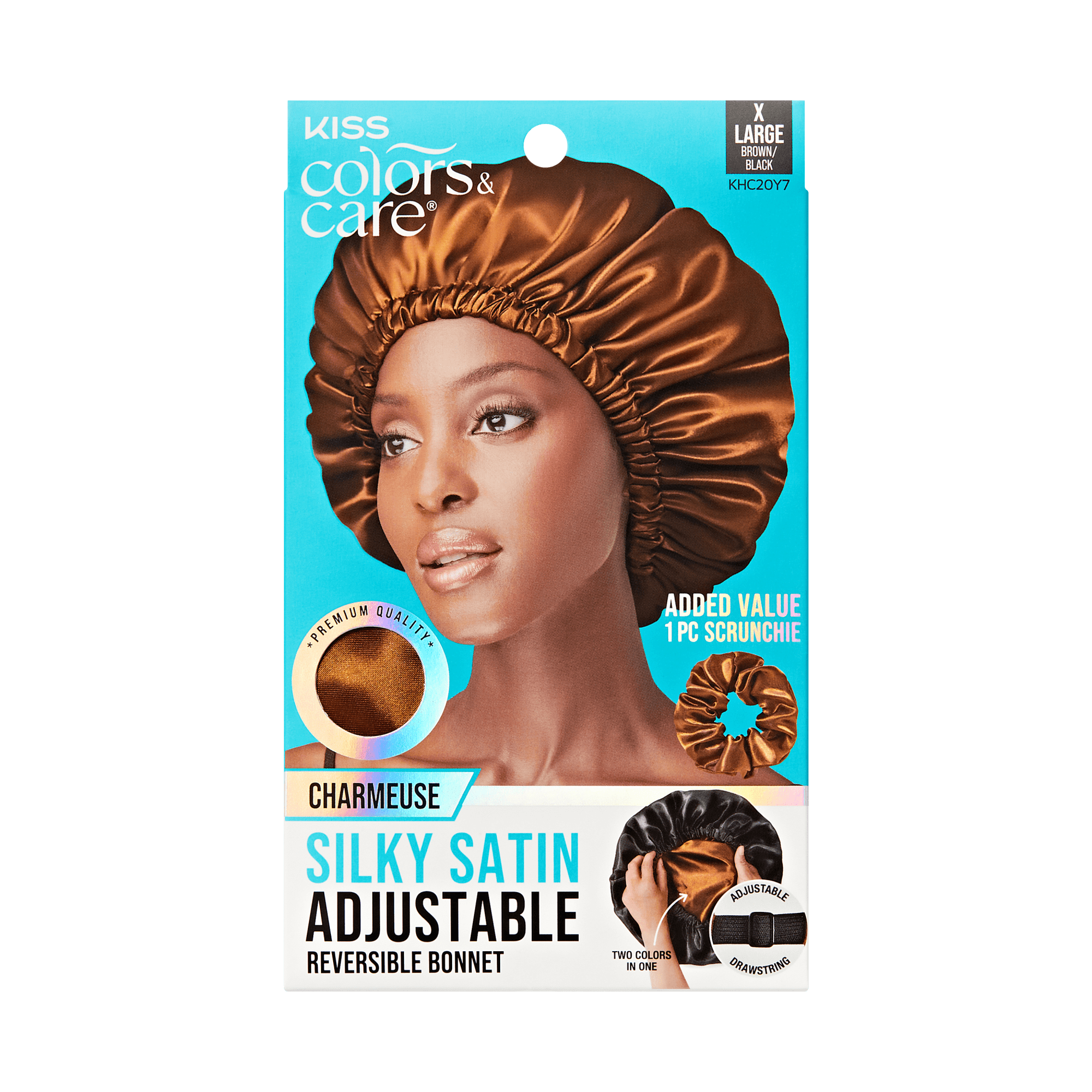 Kiss Colors &amp; Care Charmeuse Silky Satin Adjustable Reversible Bonnet - Brown &amp; Black