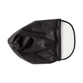 Black satin-lined rain cap shown flat with an elastic edge, designed to protect hair during wet weather.