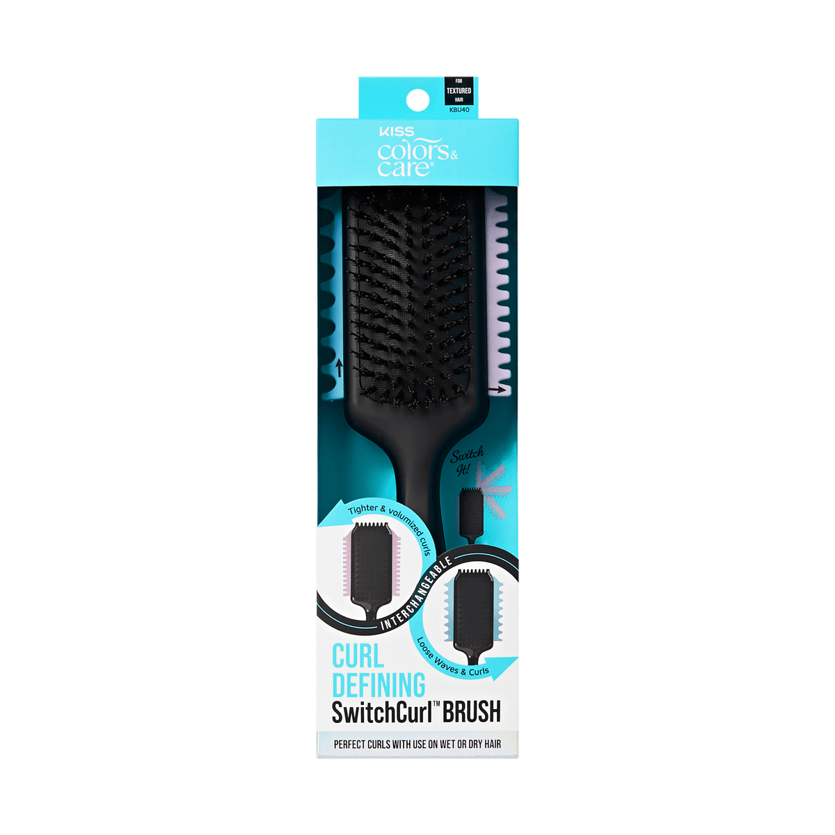 Kiss Colors &amp; Care 2-in-1 Curl Defining &amp; Volumizing SwitchCurl™ Brush - Black | Detangling Brush, Curl Brush, Interchangeable, For Use on Wet &amp; Dry Hair, Hair Accessories