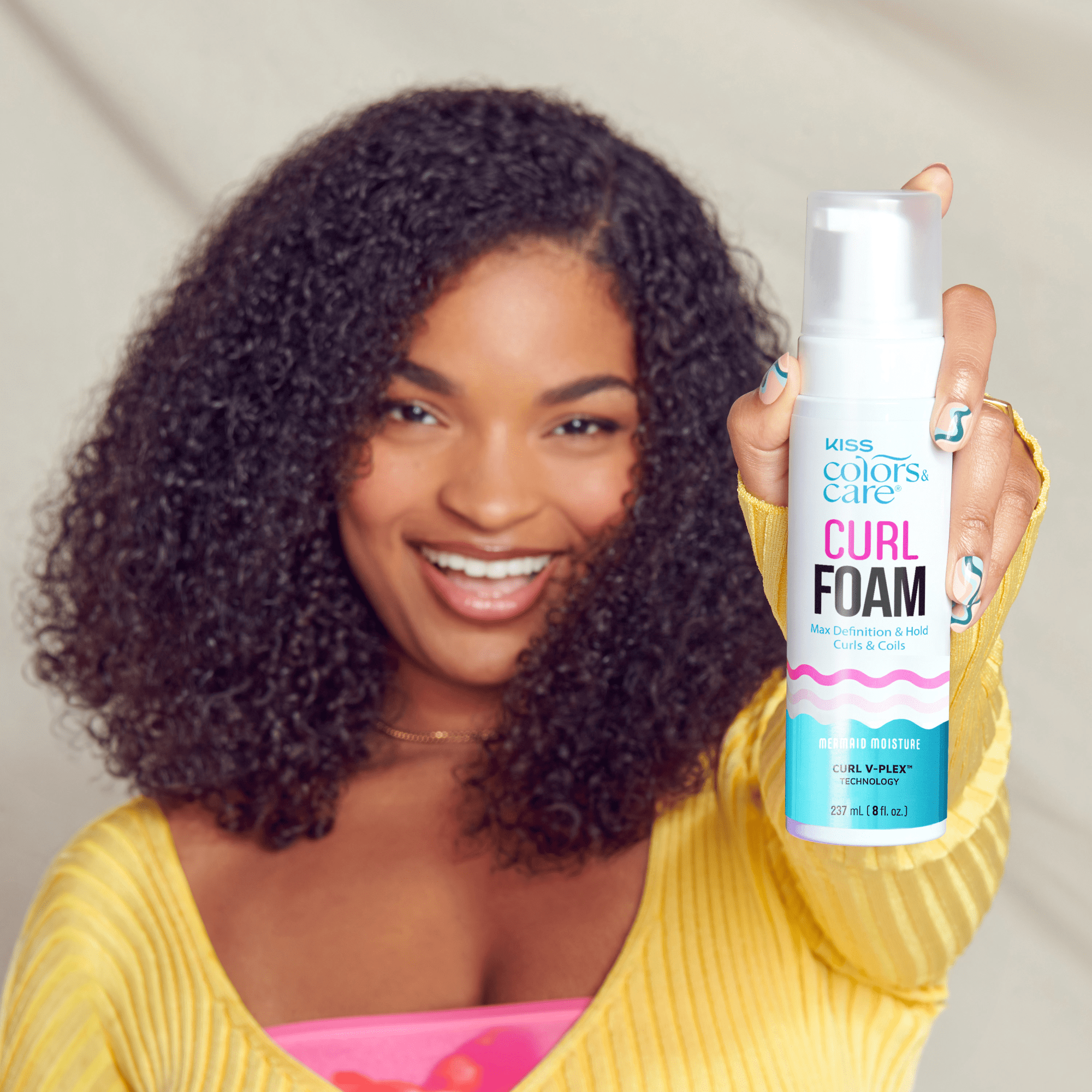 Kiss Colors &amp; Care Curl Foam Hair Mousse, Max Definition &amp; Hold - 8 fl oz