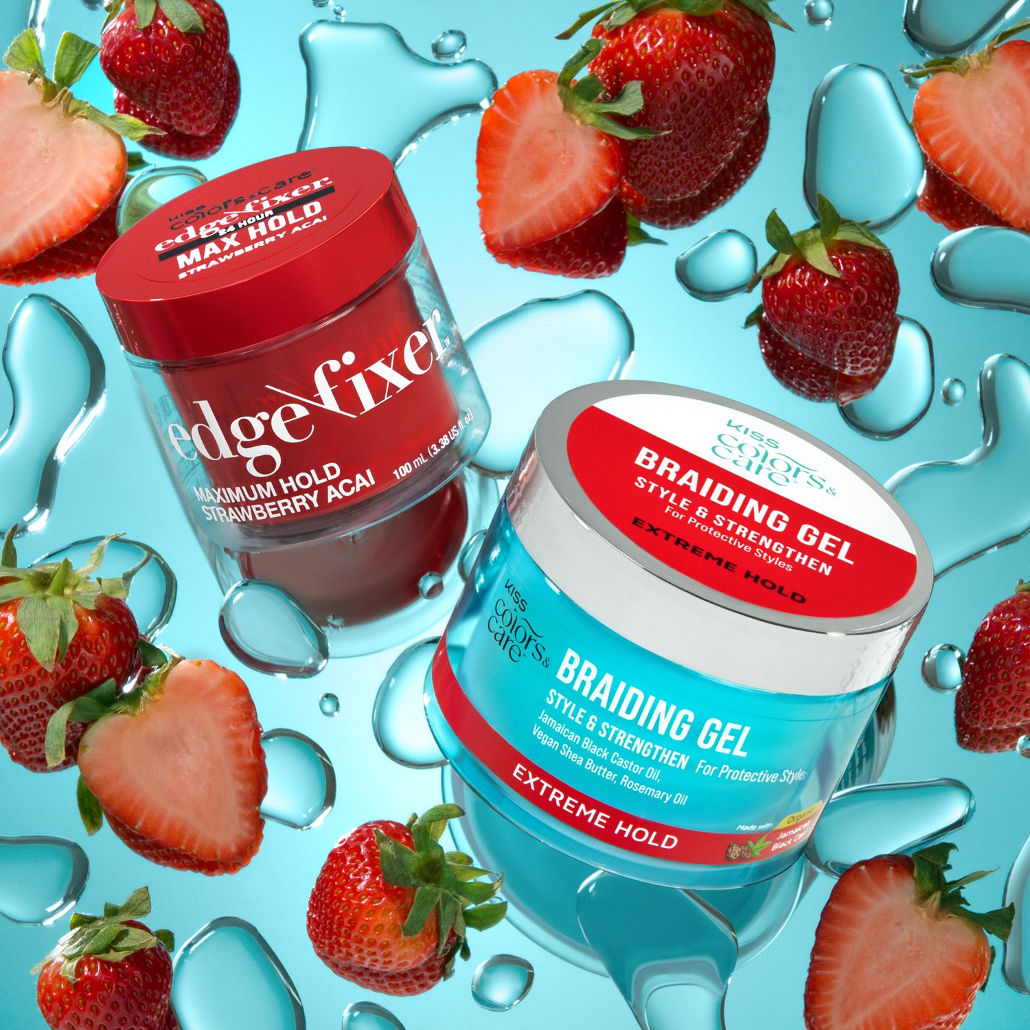 ケイムラアカキン80g FHグロー100g MG ボーズレスアカキン120g Edge Fixer Hair Gel, 100mL - Strawberry Açaí | KISS Colors & Care