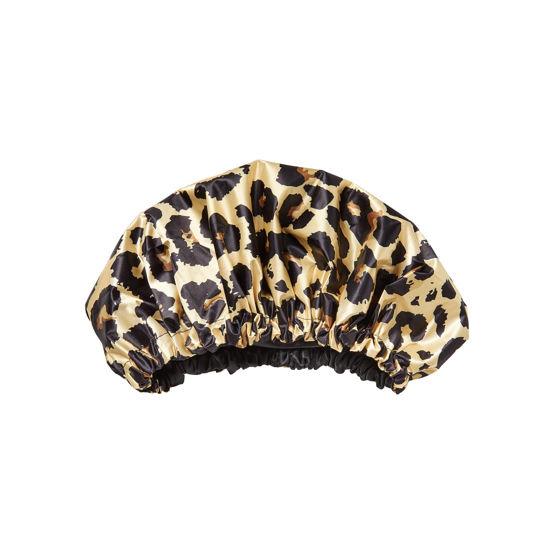 KISS Colors &amp; Care Silky Satin Reversible Shower Cap - Leopard, X-Large