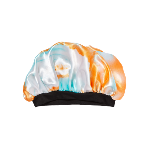 KISS Colors & Care Kids Satin Wide Band Bonnet - Tie Dye Orange Blue