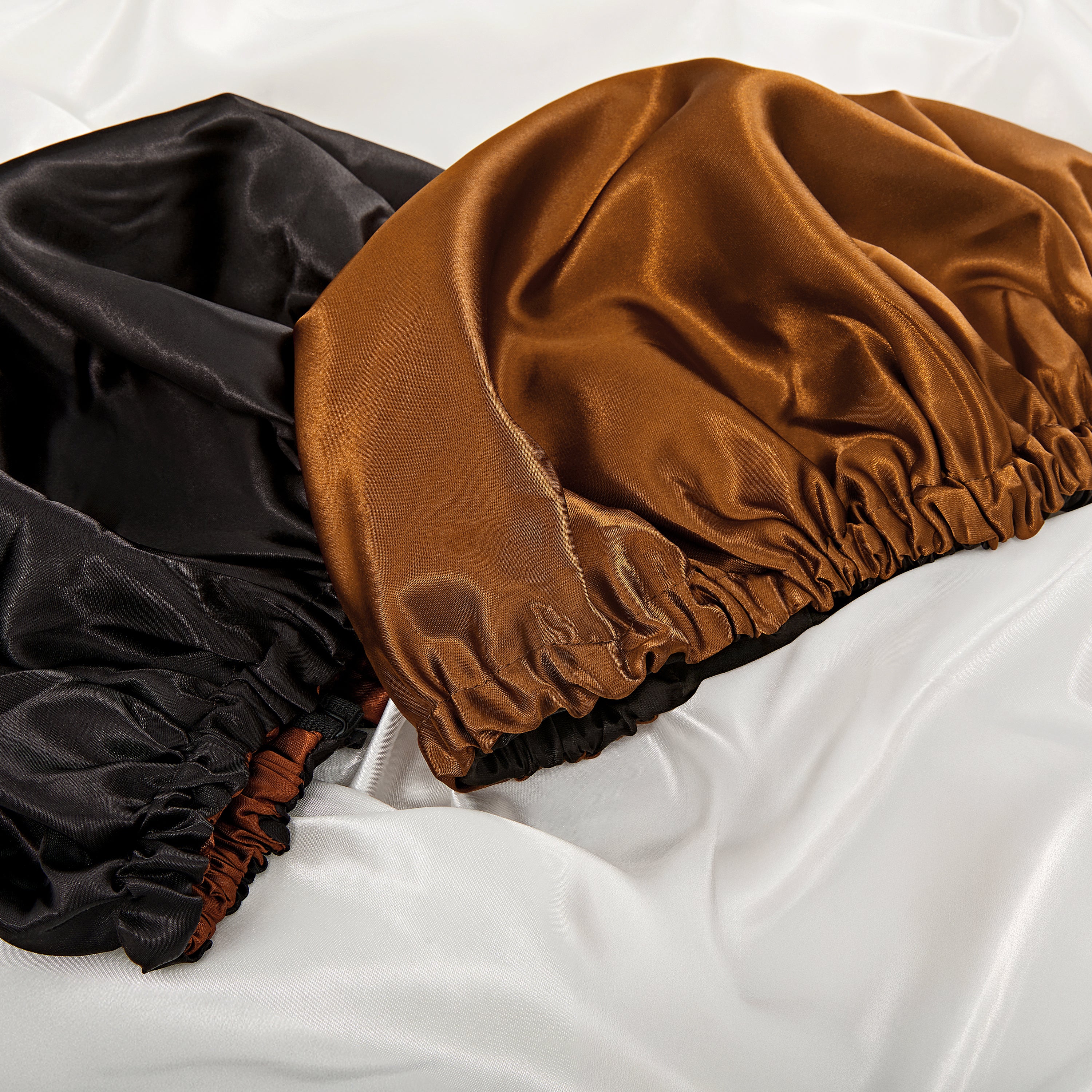 Kiss Colors &amp; Care Charmeuse Silky Satin Adjustable Reversible Bonnet - Brown &amp; Black