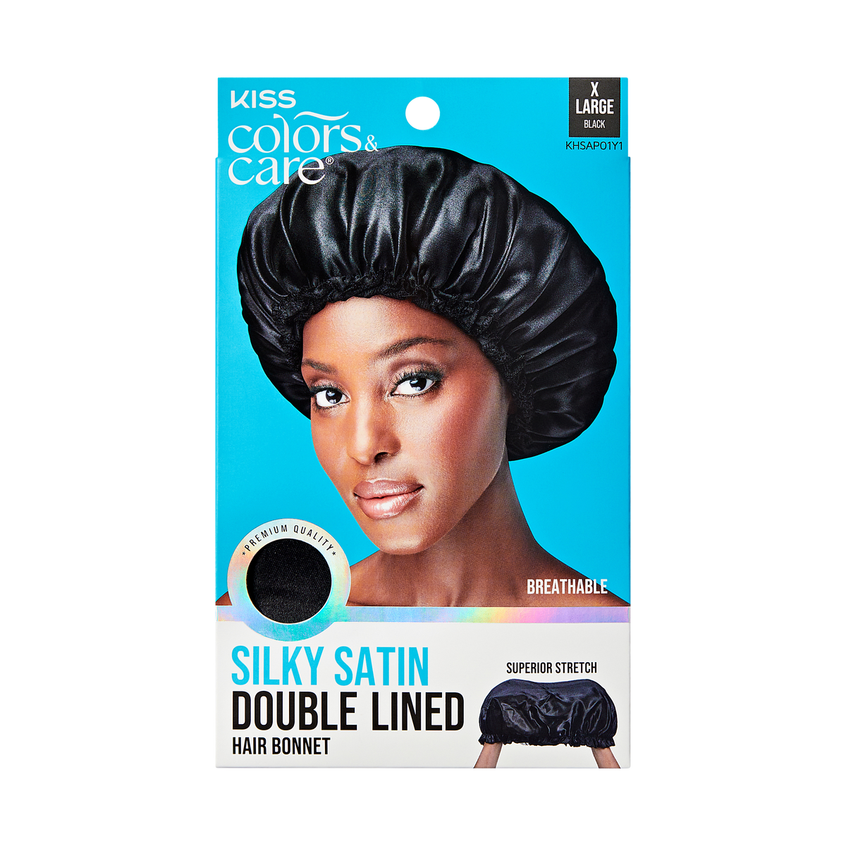 Kiss Colors &amp; Care Silky Satin X-Large Bonnet Cap - Black | Extra-Large, Silk Bonnet, Sleep Bonnet, Hair Accessories