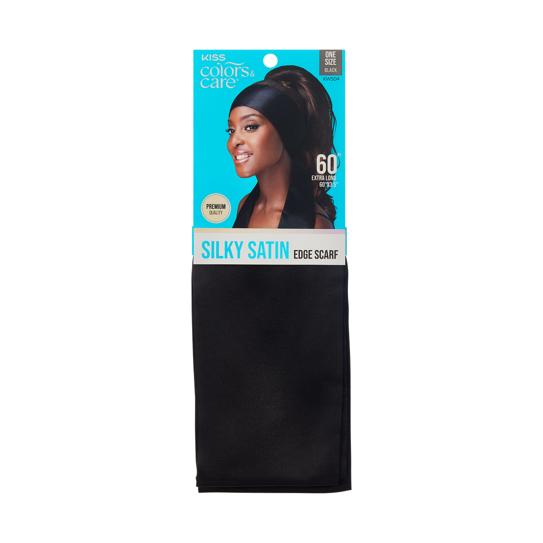 Kiss Colors &amp; Care Silky Satin Edge Scarf - Black | Head Scarf, Hair Scarf, 60"L x 4"W, Hair Accessories