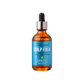 Amber dropper bottle with a blue label reading "Scalp Fixer Strengthening Hair &amp; Scalp Serum," claims to encourage growth, revitalize roots, and relieve tension.