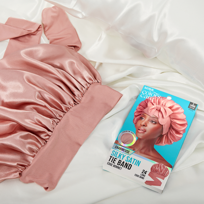 KISS Colors &amp; Care Silky Satin Tie Band Bonnet, Pink, X-Large