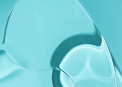 Abstract close-up of clear blue liquid with smooth, flowing shapes and light reflections on a teal background.
