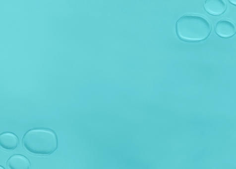 Blue background with transparent water droplet shapes in the corners, creating a fresh and clean aesthetic.