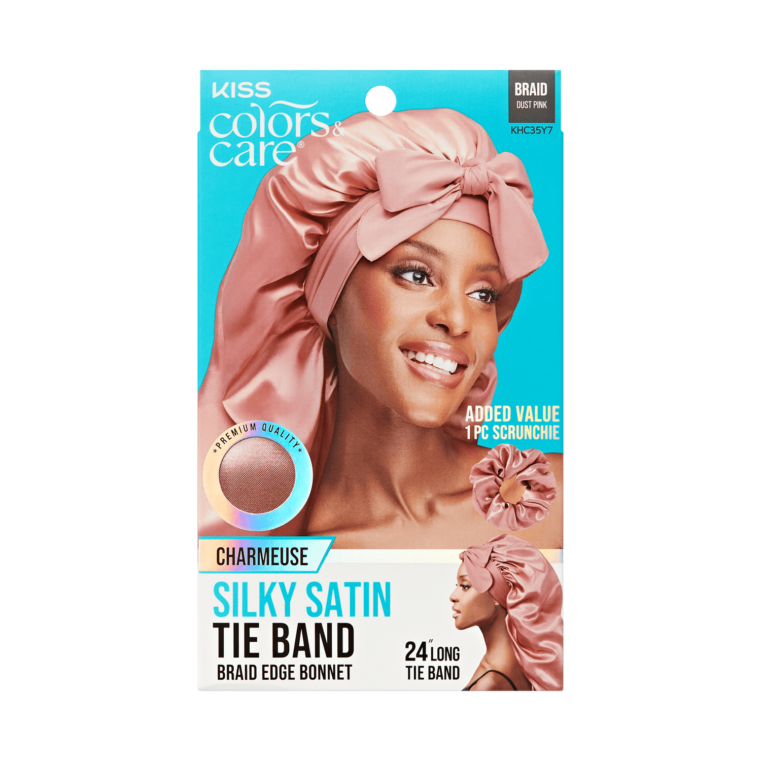Kiss Colors &amp; Care Silky Satin Tie Band Braid Edge Bonnet - Dust Pink
