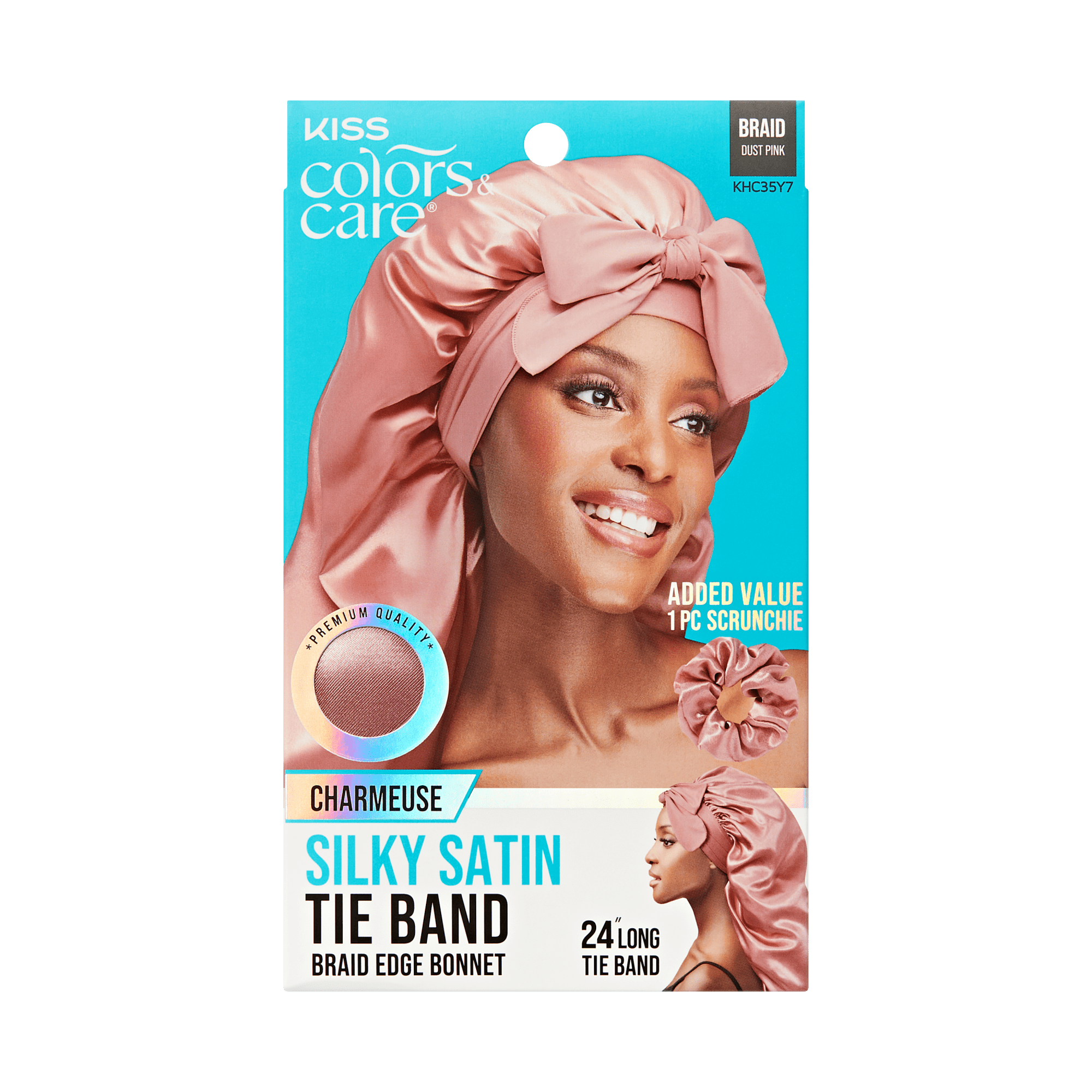 Kiss Colors &amp; Care Silky Satin Tie Band Braid Edge Bonnet - Dust Pink