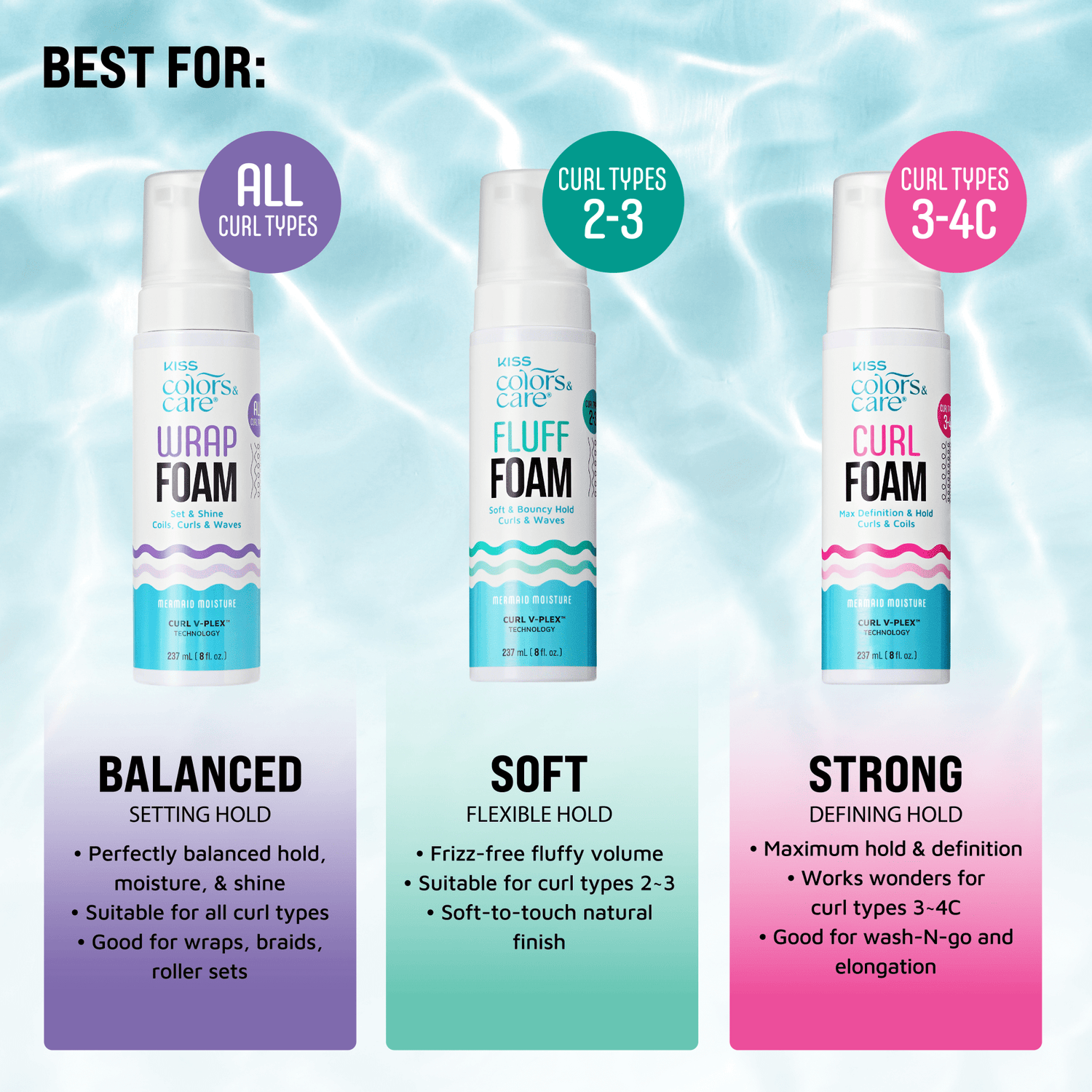 Kiss Colors &amp; Care Wrap Foam Hair Mousse, Set &amp; Shine - 8 fl oz