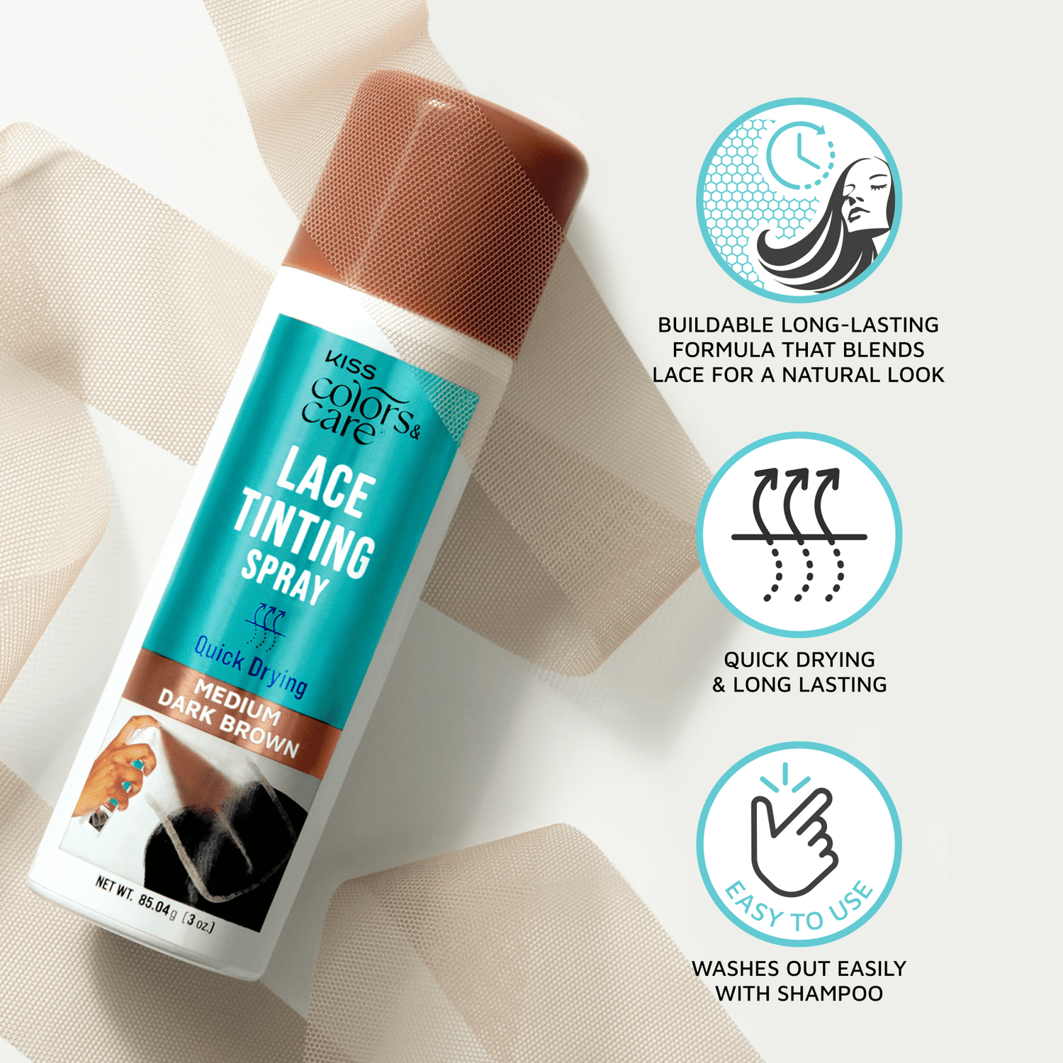KISS Colors &amp; Care Lace Tinting Spray – Medium Brown