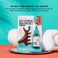 KISS Colors &amp; Care Multi-Vitamin Oil Gua Sha Set in teal packaging, featuring black castor oil and a sandalwood Gua Sha tool, with text about scalp and skin care.