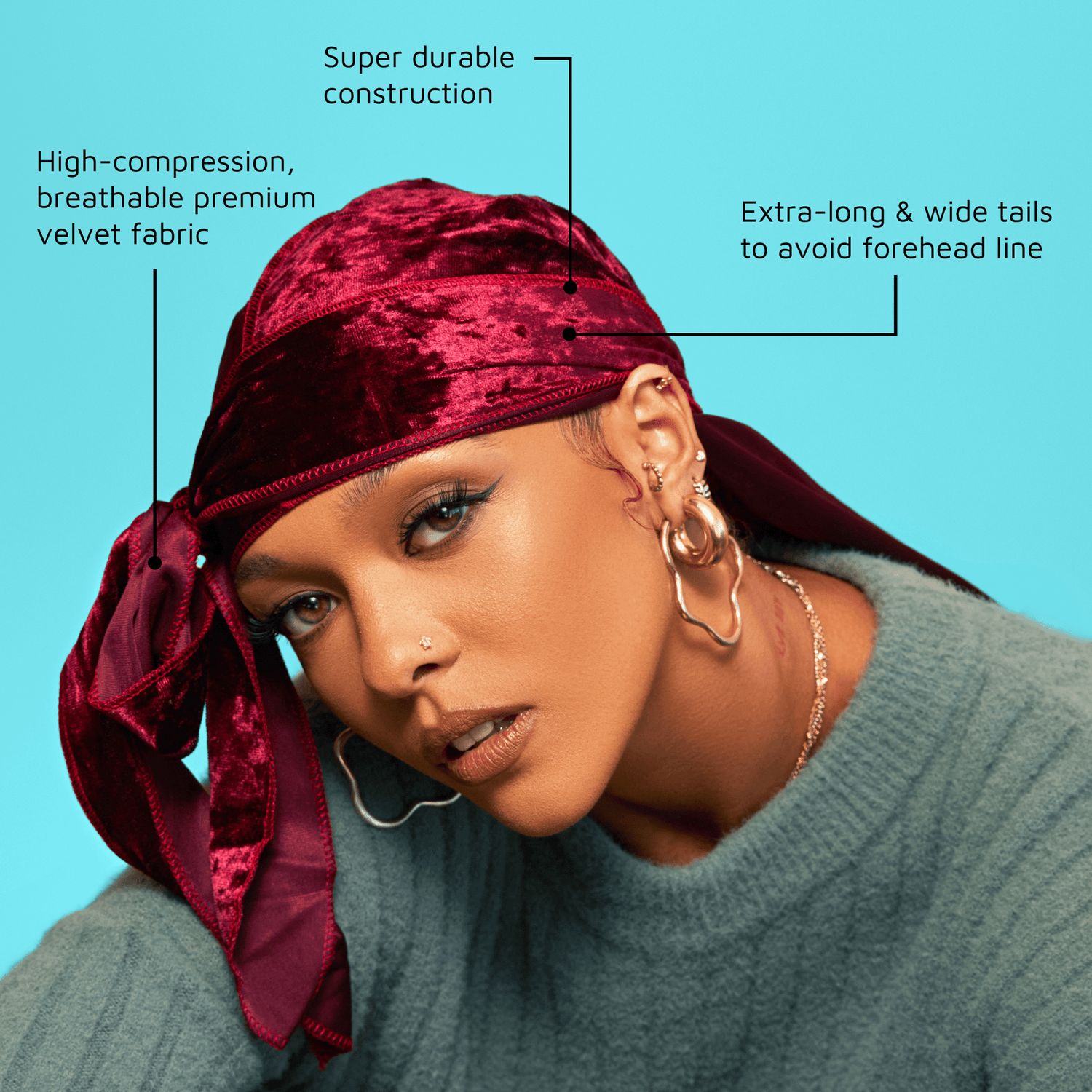 KISS Colors &amp; Care Power Wave Velvet Luxe Durag - Black