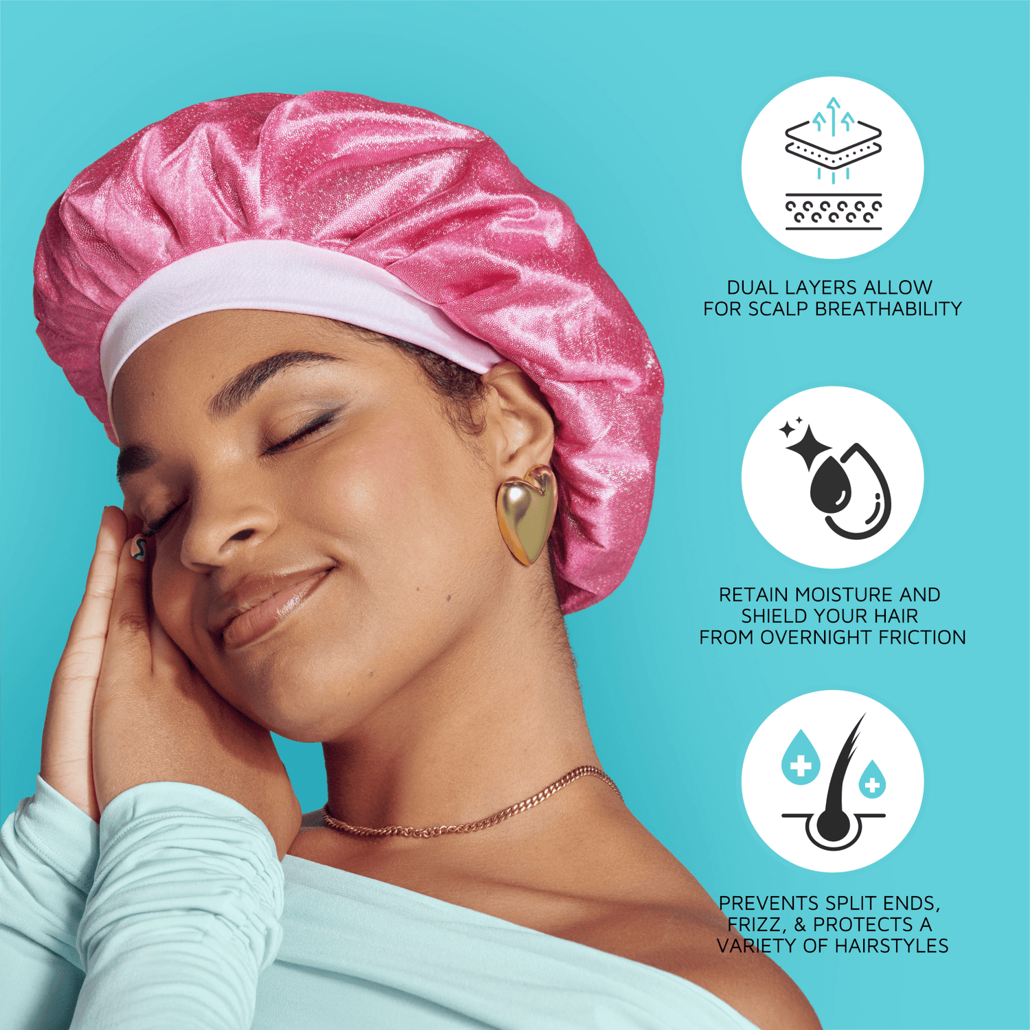 KISS Colors &amp; Care Glamour Glitter Bonnet Cap, XL - Pink Pearl