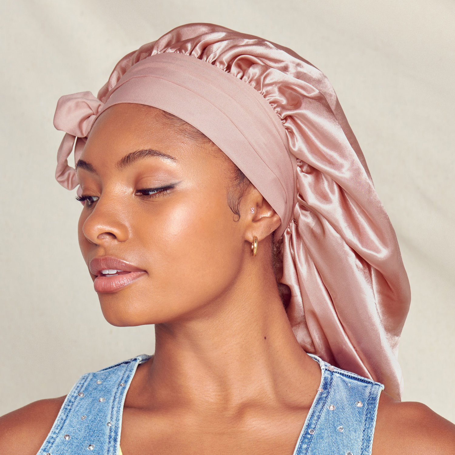 Kiss Colors &amp; Care Silky Satin Tie Band Braid Edge Bonnet - Dust Pink