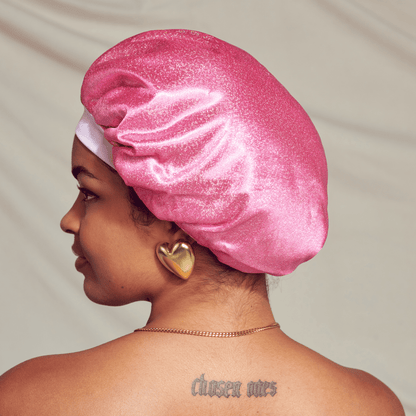 KISS Colors &amp; Care Glamour Glitter Bonnet Cap, XL - Pink Pearl