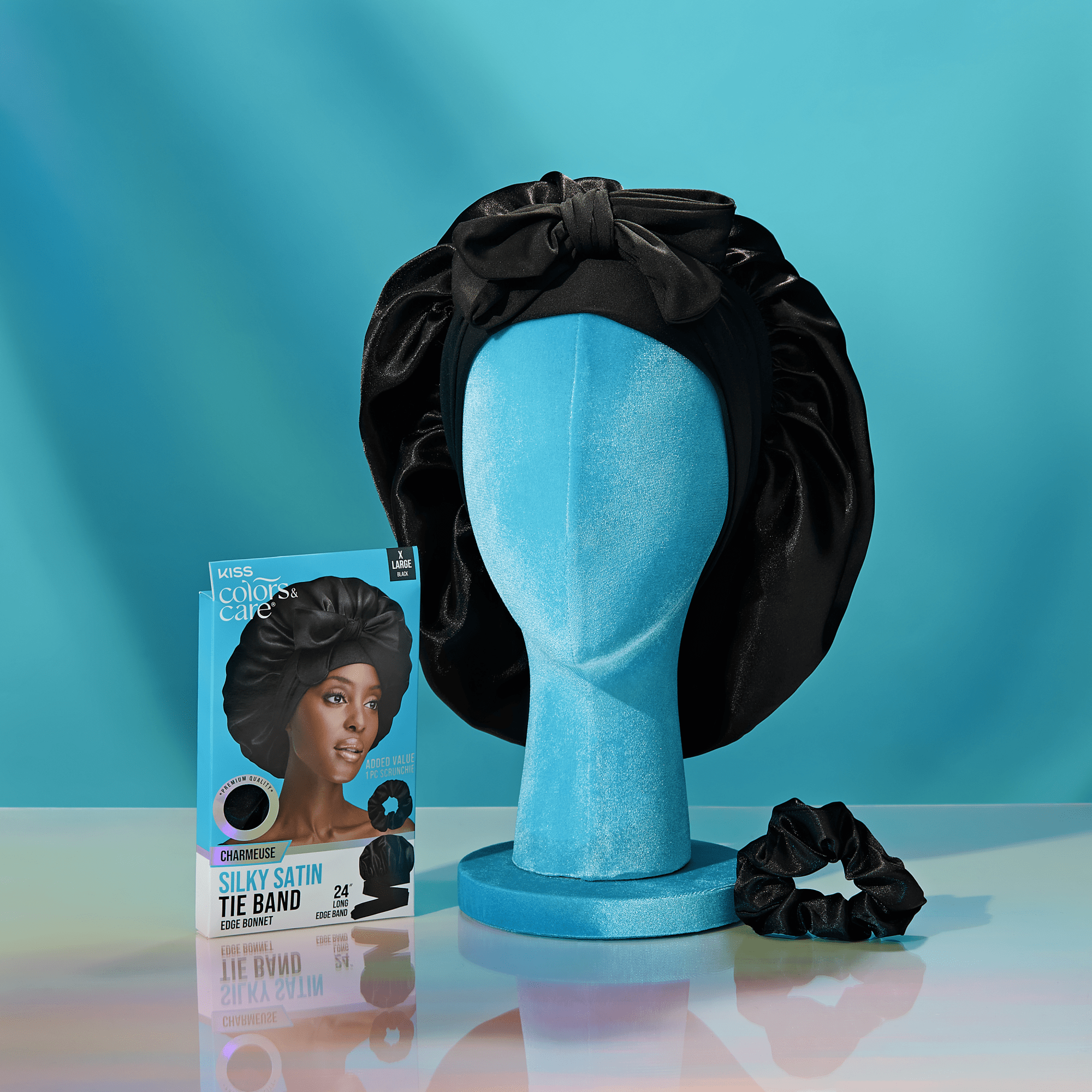 Kiss Colors &amp; Care Silky Satin Tie Band Edge Bonnet - Black