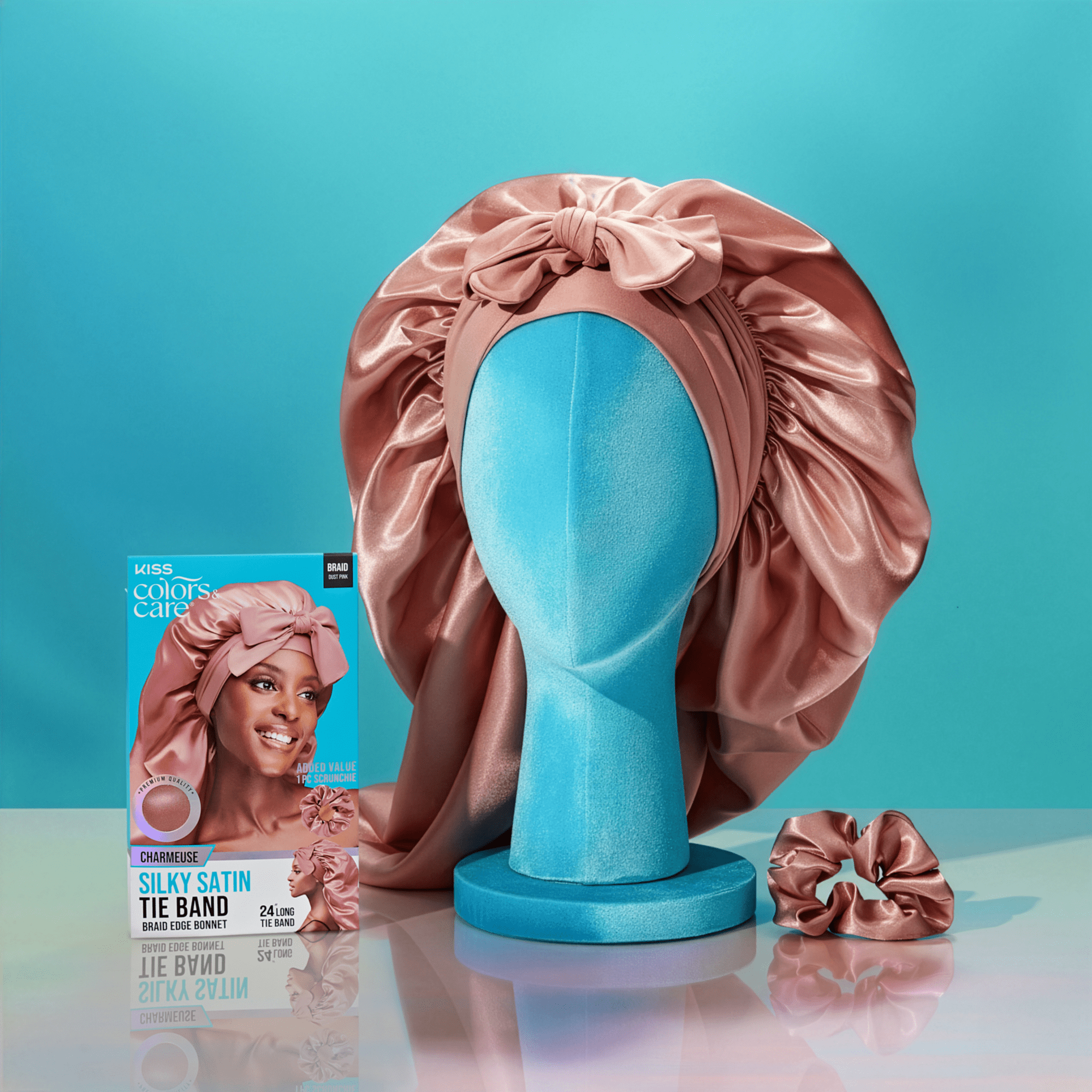 Kiss Colors &amp; Care Silky Satin Tie Band Braid Edge Bonnet - Dust Pink