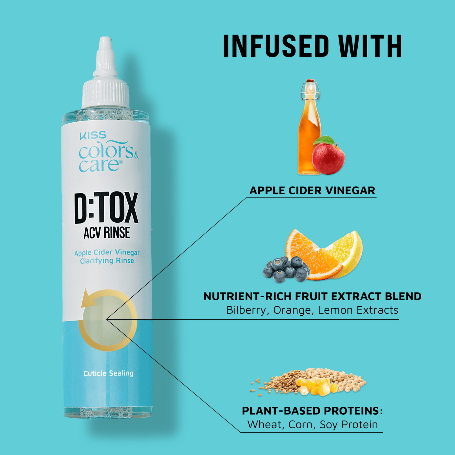 Kiss Colors &amp; Care D:TOX Hair Detox ACV Rinse, 10 oz.