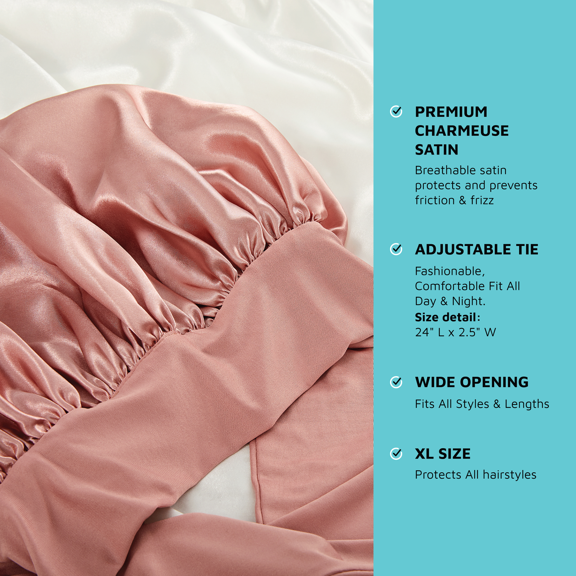 KISS Colors &amp; Care Silky Satin Tie Band Bonnet, Pink, X-Large