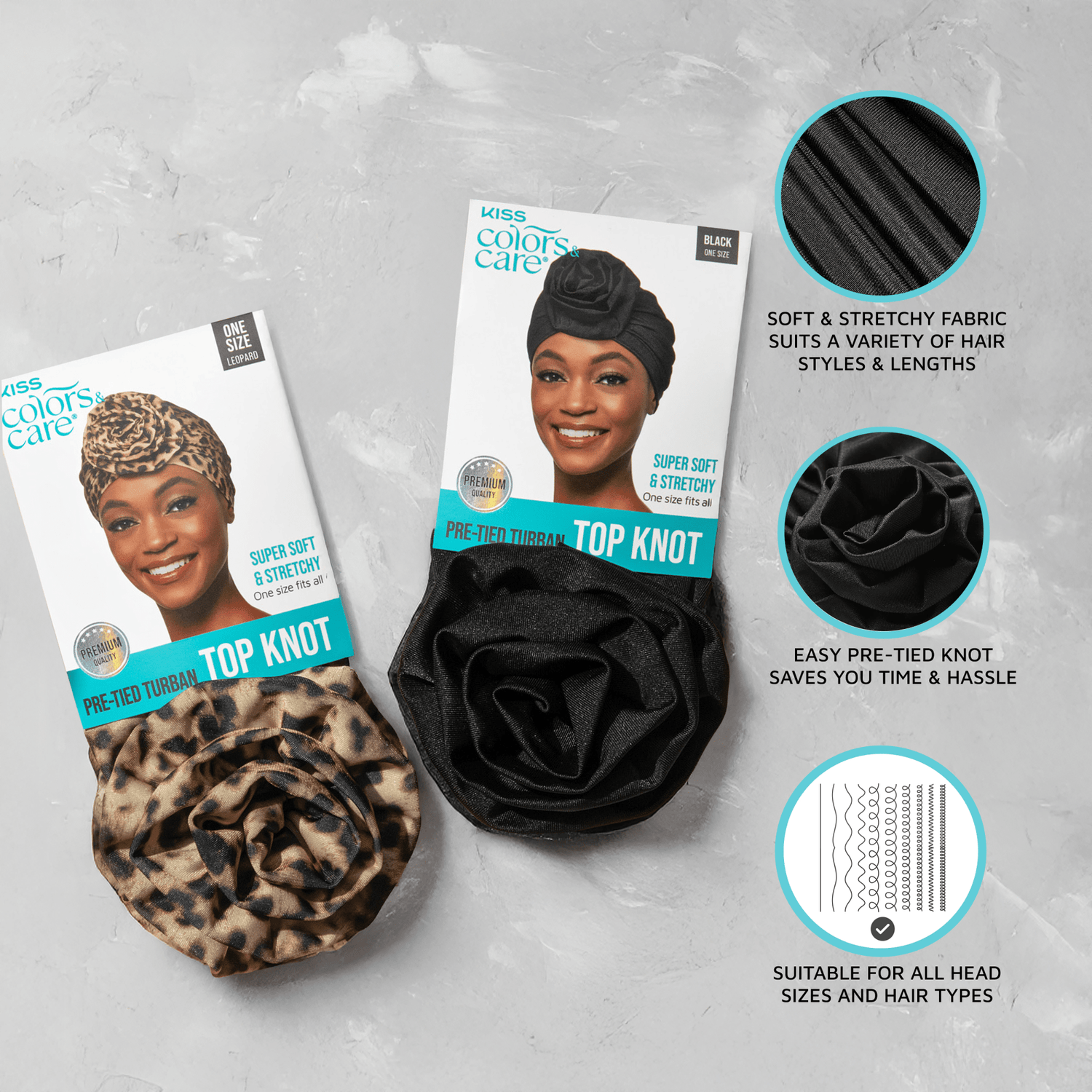 Kiss Colors &amp; Care Pre-Tied Top Knot Turban - Leopard