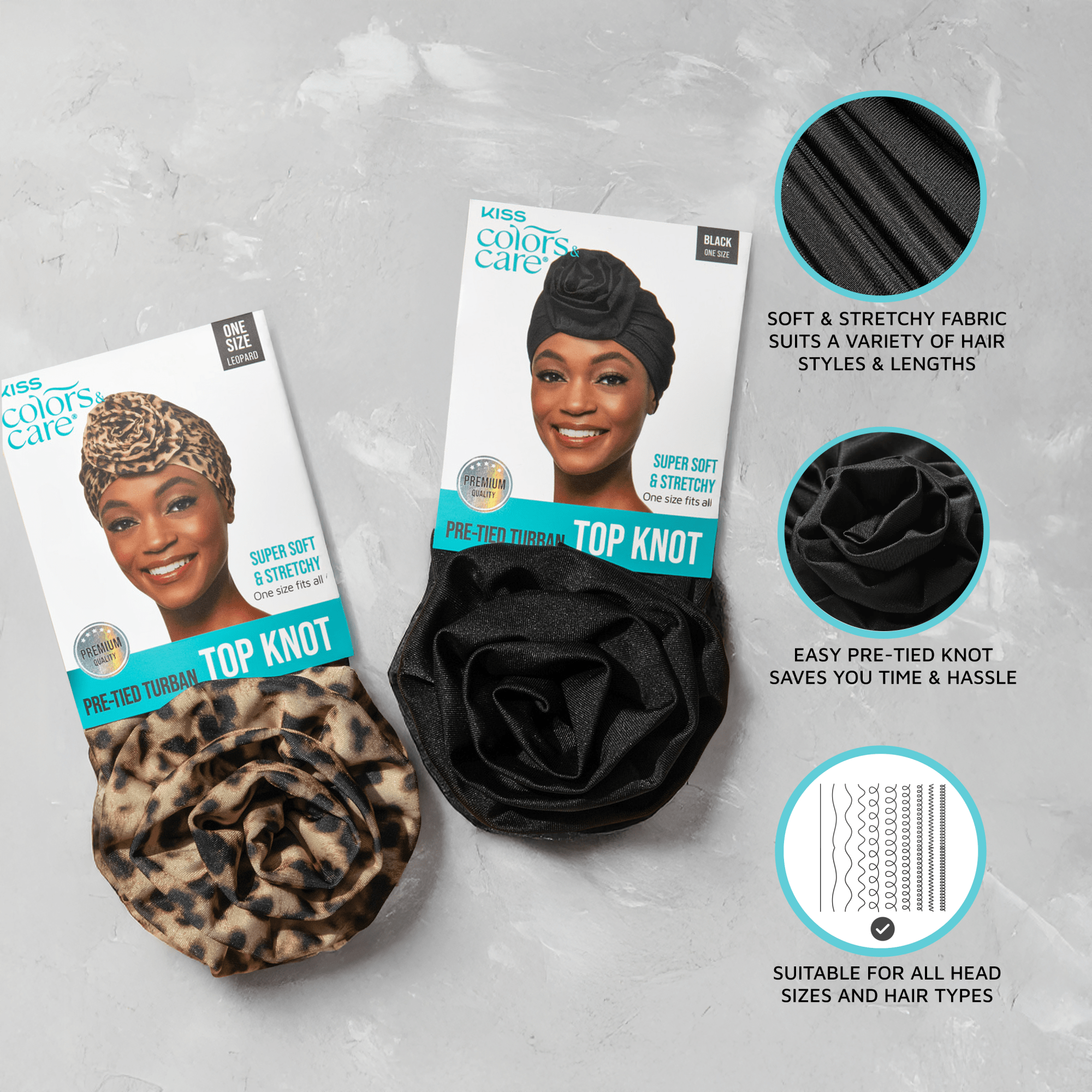 Kiss Colors &amp; Care Pre-Tied Top Knot Turban - Leopard