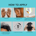Step-by-step application of KISS Color Change Permanent Shampoo Dye, Dark Brown: wear gloves, use ear covers, mix color and developer, apply to gray hair, leave 10 minutes, rinse.